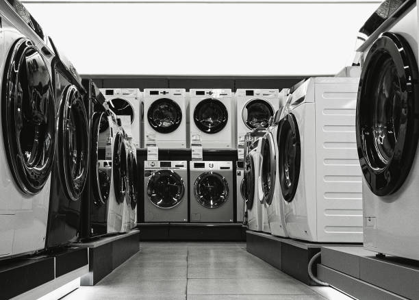many of new washing machines stock photo