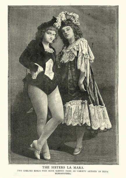 wiktoriańscy artyści odmiany, the sisters la mara, 1890, 19th century - burlesque stock illustrations