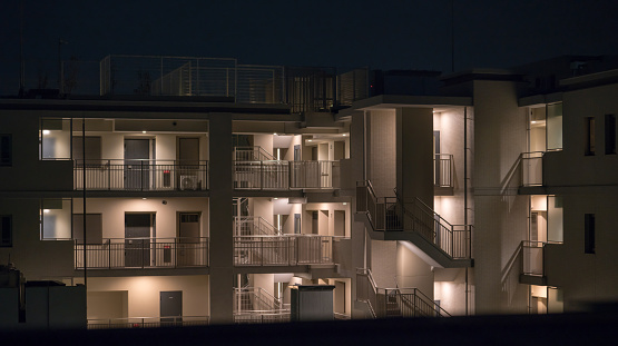 The apartment  Night view with japanese text \