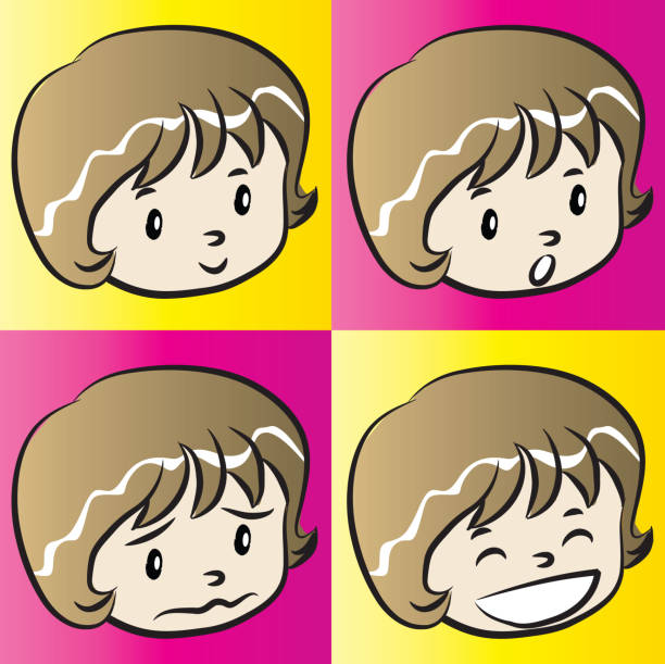 ilustrações, clipart, desenhos animados e ícones de vetor desenho animado cabelo curto menina rosto emoji conjunto - i love you cartoon love little girls