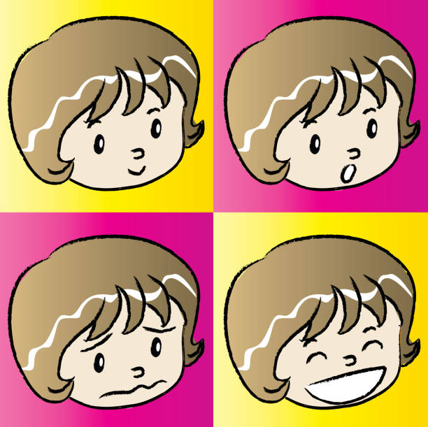 ilustrações, clipart, desenhos animados e ícones de vetor desenho animado cabelo curto menina rosto emoji conjunto - i love you cartoon love little girls