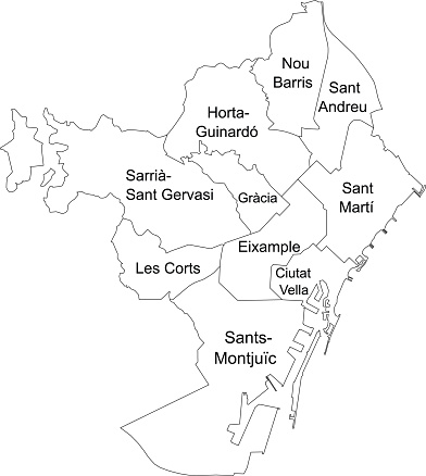 Weiße Karte Der Stadtteile Von Barcelona Spanien Stock Vektor Art und