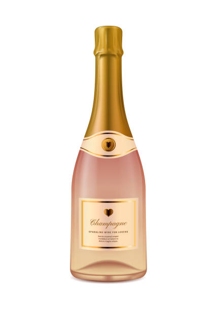 glasflasche rosa champagner mit goldfolie - champagne pink bubble vector stock-grafiken, -clipart, -cartoons und -symbole