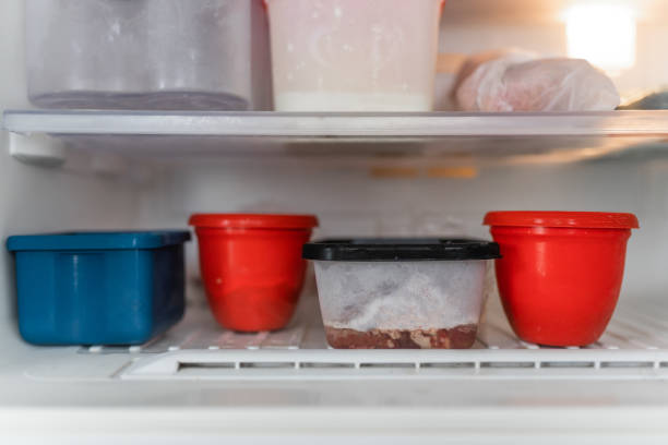 istock Airtight plastic pots in the freezer 1303079366