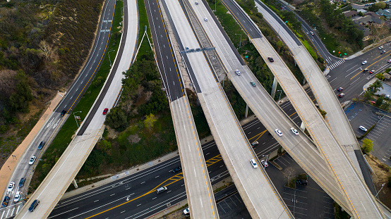 Aerial drone shot of the Glendale 2 Freeway intersection with the 210 Freeway