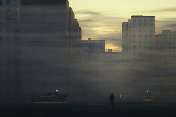 istock Futuristic depressing concrete neighbourhood 1303085427