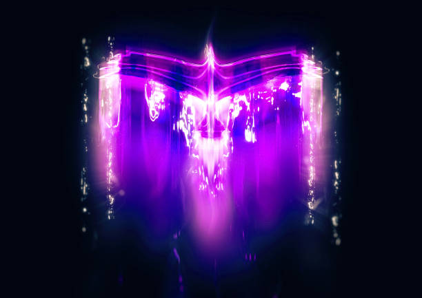3D illustration of a shining abstract bird flapping in the night sky
