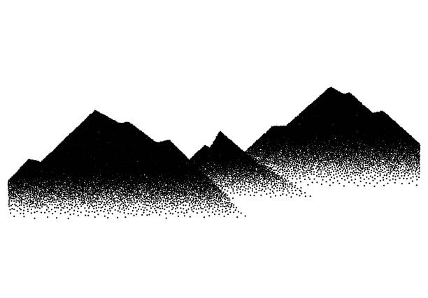 ドットワークやタトゥーレトロなスタイルで山のサインやエンブレムと抽象的な背景 - stochastic点のイラスト素材／クリップアート素材／マンガ素材／アイコン素材