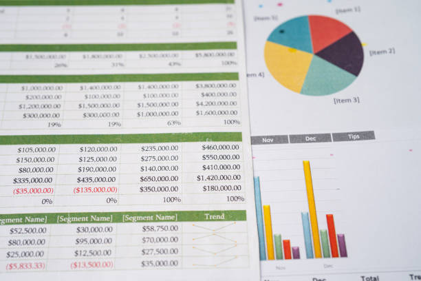 Charts Graphs spreadsheet paper. Financial development, Banking Account, Statistics, Investment Analytic research data economy, Stock exchange Business office company meeting concept.