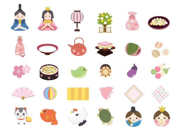 Hinamatsuri illustration set It is an illustration of a Hinamatsuri set. sakura matsuri stock illustrations