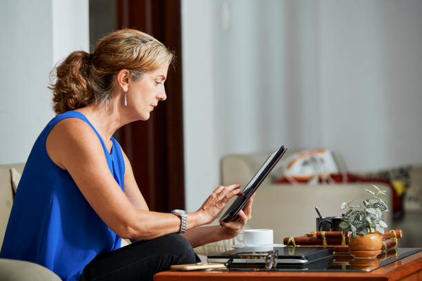 Woman reading news article