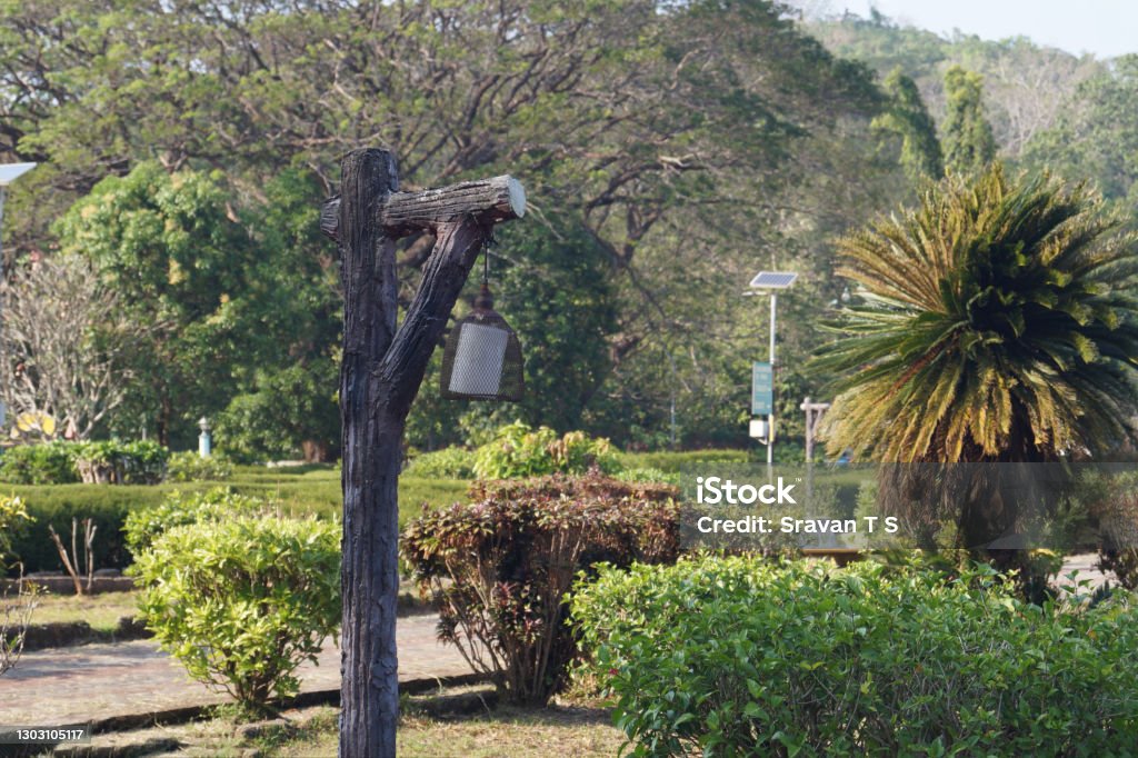 Street lamp in the Vazhani garden Blue Stock Photo