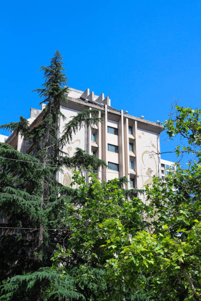 casa moderna su una strada in xi\'an città circondata da alberi e contro un cielo blu. cina - china xian contemporary built structure foto e immagini stock