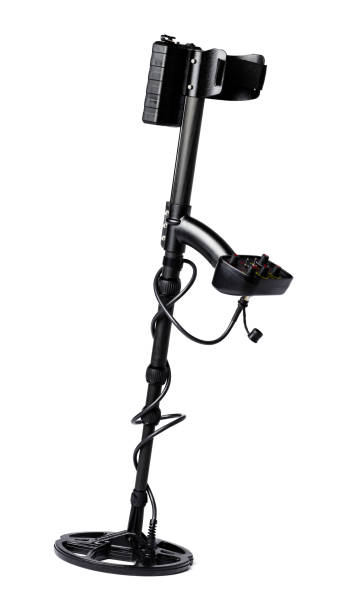 istock Black metal detector isolated on white background 1303109748