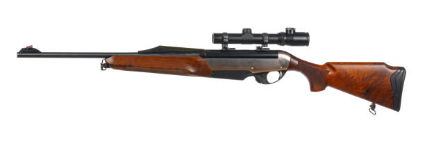 istock Modern hunting rifle isolated on white background 1303110597