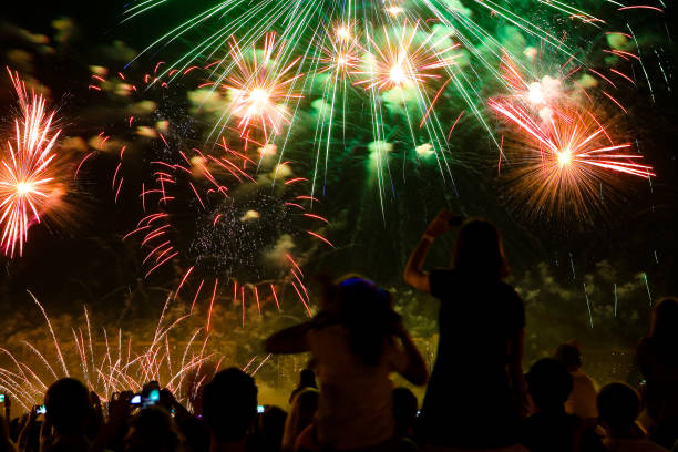 istock Beautiful colorful fireworks in the evening sky. 1303111706