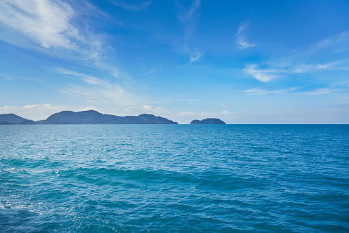 seascape in blue ocean and beautiful blue sky for background or summer time backdrop use