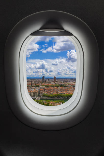 istock Lyon France in airplane window 1303115593