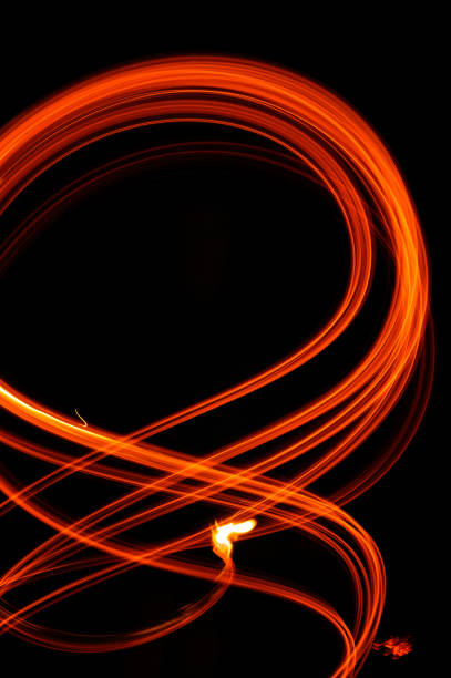 istock Drawing shapes with fire at night, infinity sign, bright colors on night background, fun with fire. 1303116404