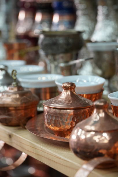 istock Turkish style coffee set, handmade copper items 1303117173