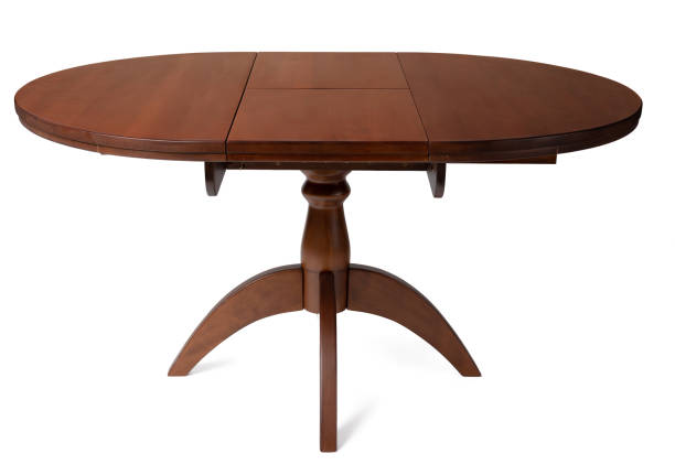 Oval wooden classic table isolated on white