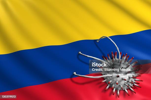 Colombian Flag Attacked By Covid19 Virus Pandemic Corona Virus Concept Stock Photo - Download Image Now