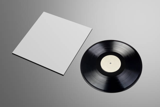 istock Vinyl record with blank cover on gray background. Mock up template. 1303119644