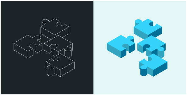istock Puzzle Pieces Together and Apart. Vector stock illustration. Putting a puzzle isometric sign. 1303119726