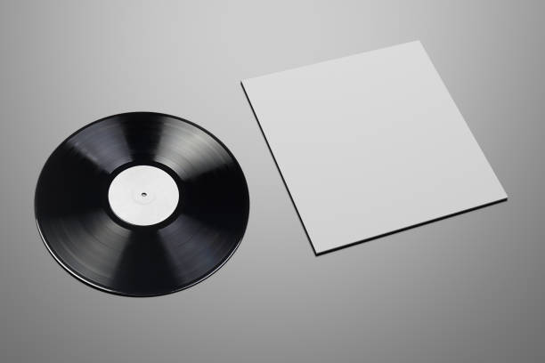 istock Vinyl record with blank cover on gray background. Mock up template. 1303119917