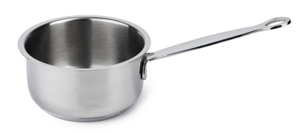 istock New silver metal stewpan on white background 1303121905