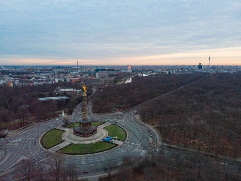 Drone photo shows the Victory Column around Berlin Tiergarten.