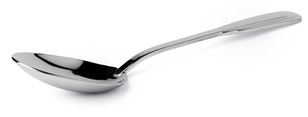 istock Metal steel spoon isolated on white background 1303123429
