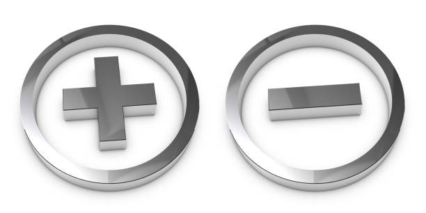 Plus And Minus Symbol Set - Silver Metallic 3D Illustration - Isolated On White Background