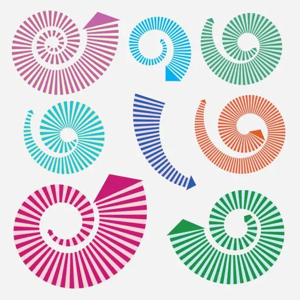 Vector illustration of Colored vector arrows swirling in a spiral