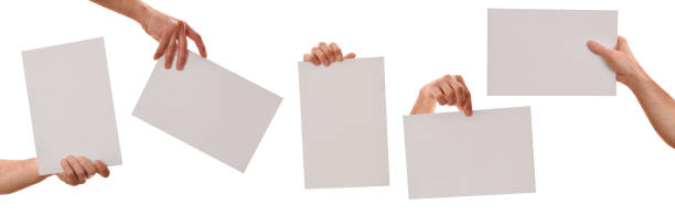 istock Set of five hands in different positions holding a sheet 1303127081