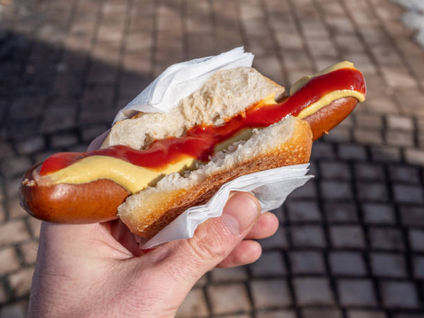 istock Bockwurst in a roll with mustard and ketchup 1303131584