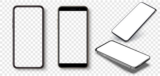 illustrations, cliparts, dessins animés et icônes de smartphone cadre moins écran vide, position tournée. smartphone sous différents angles. maquette dispositif générique. ensemble de smartphones ui/ux. modèle pour infographies ou présentation 3d téléphones réalistes. - perspective du photographe