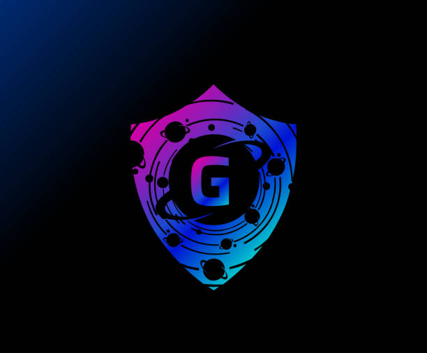 Planet Guard G Letter  Icon. Shield G Letter Design. Planet Protection  Concept. Creative Galaxy Guard icon. g star stock illustrations