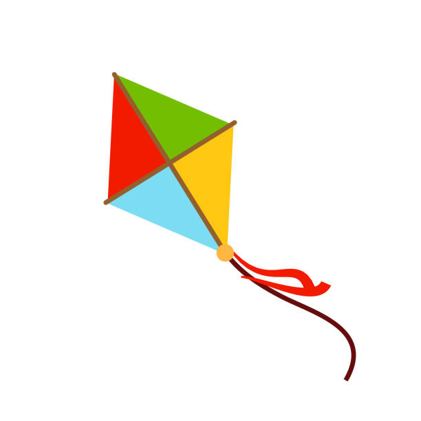 bildbanksillustrationer, clip art samt tecknat material och ikoner med drake dekorerad med band som flyger. isolerad vektorikon - flying kite