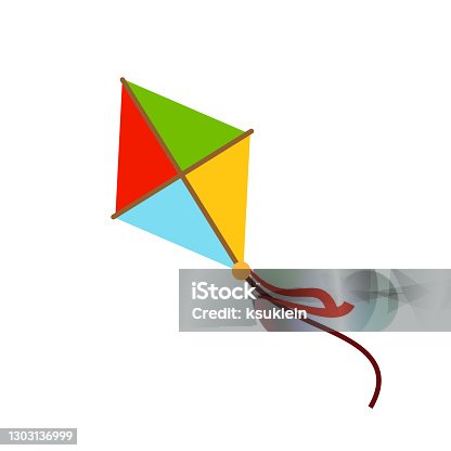 istock Kite decorated with ribbons flying. isolated vector icon 1303136999