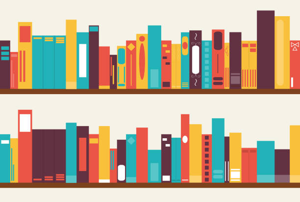 Shelf with books. Two large shelves with books. Vector, cartoon illustration. Vector. Shelf with books. Two large shelves with books. Vector, cartoon illustration. Vector. rows of books stock illustrations