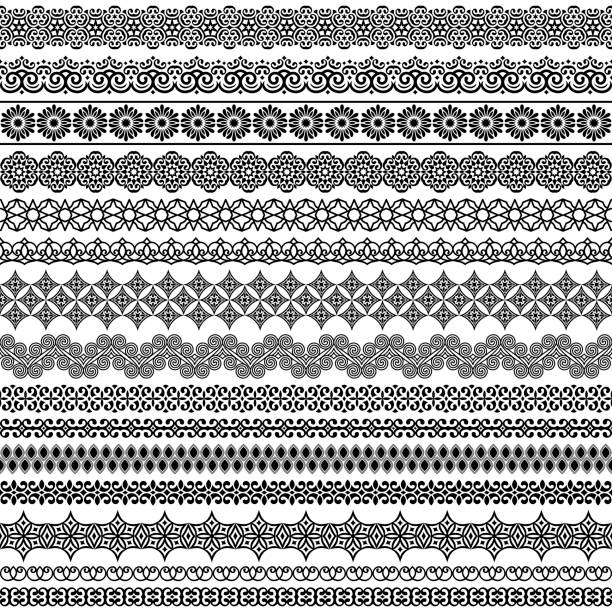 ilustrações de stock, clip art, desenhos animados e ícones de vector set of fancy seamless brushes in oriental motifs. brushes included in file - oriental pattern