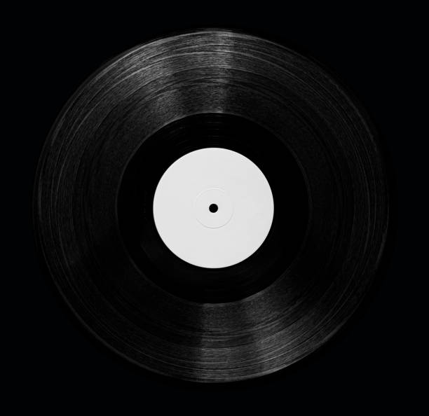 istock Black Vinyl Record Music Disc with White Label Sticker Isolated On Black 1303141958