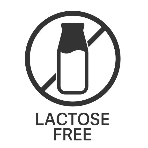 ilustrações de stock, clip art, desenhos animados e ícones de lactose free symbol or label with milk bottle - milk milk bottle dairy product bottle