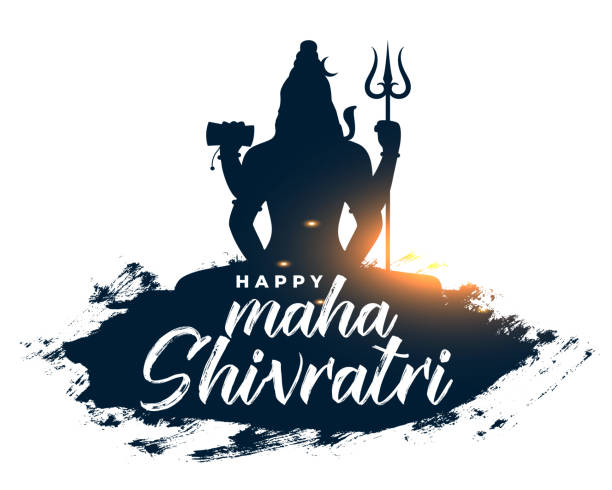 illustrazioni stock, clip art, cartoni animati e icone di tendenza di maha shivratri festival saluto con signore shiva silhouette - shiva indian culture god hinduism