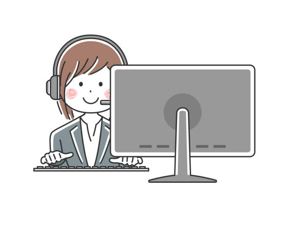 illustrazioni stock, clip art, cartoni animati e icone di tendenza di operatore che lavora in un centro clienti. - customer service representative white background support customer