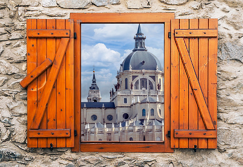 Buildings of Madrid the capital of Spain in a sunny day. It´s a point of view from window