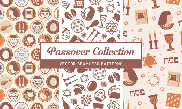 pascha holiday - bezszwowa kolekcja wzorów - seder haggadah judaism israel stock illustrations