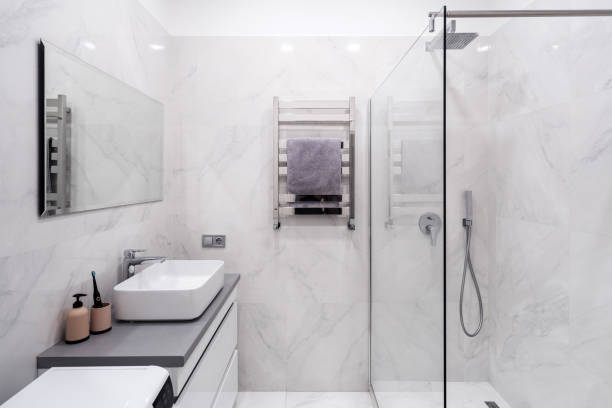 istock Bright and new bathroom with modern interior design 1303160435