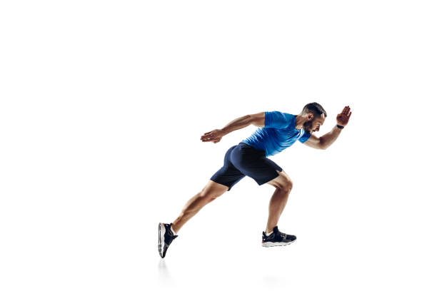 istock Caucasian professional male runner, athlete training isolated on white studio background. Copyspace for ad. 1303160958